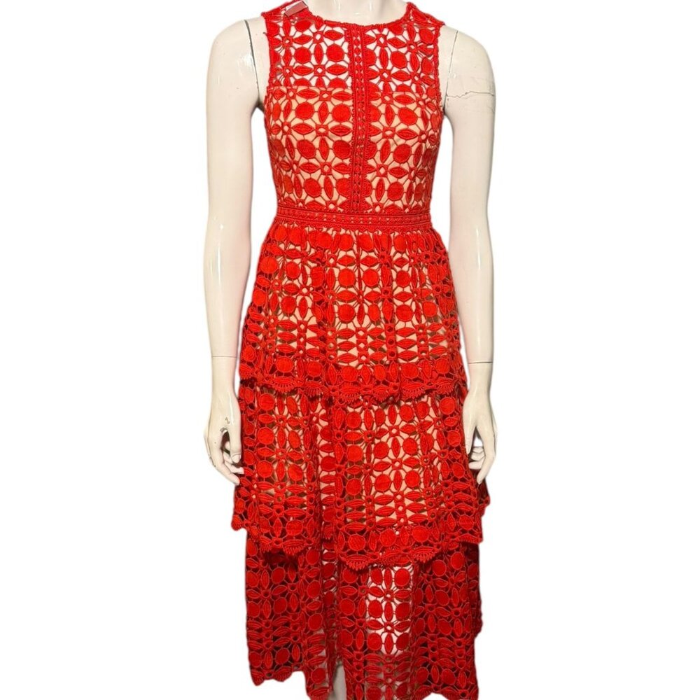 Larissa Red Crochet Lace Sleeveless Midi Dress Lulus Size S